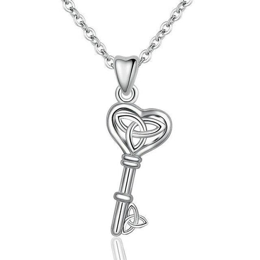 Celtic Trinity Knot Triquetra Key Pendant Necklace 925 Sterling Silver-Necklaces-Innovato Design-Innovato Design