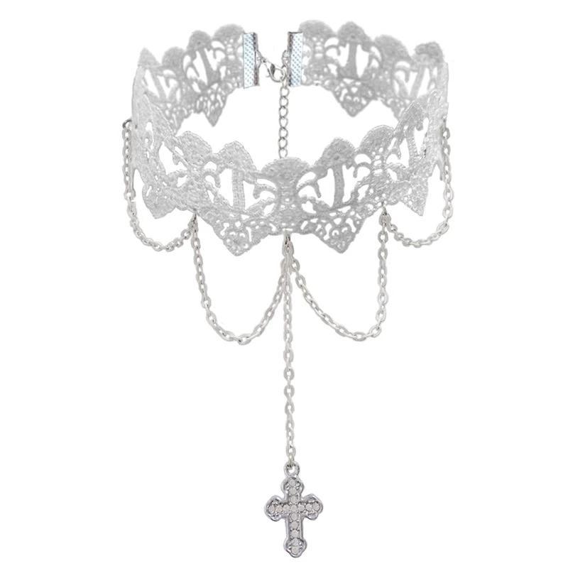 While Laced Cross Pendant Choker Necklace-Necklaces-Innovato Design-Innovato Design