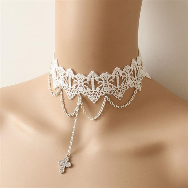 While Laced Cross Pendant Choker Necklace-Necklaces-Innovato Design-Innovato Design