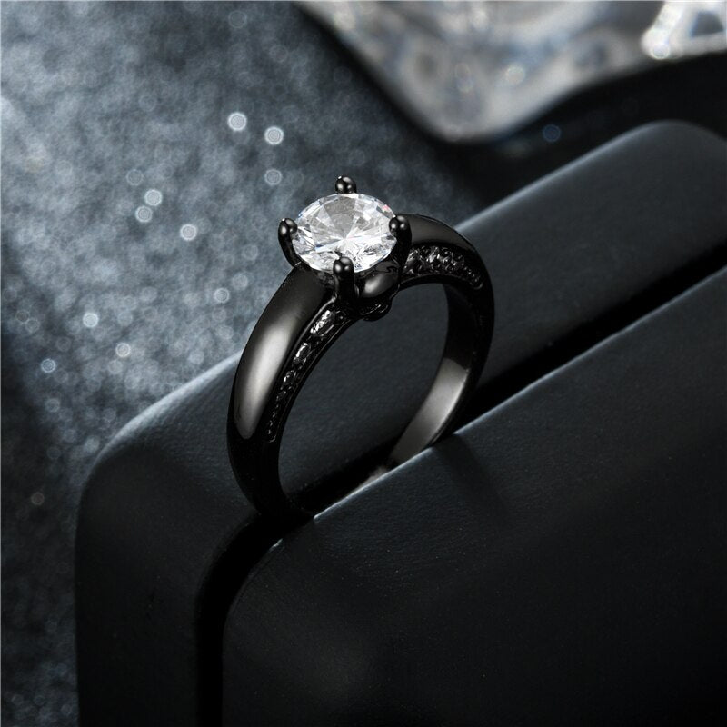 Black Skull and Cubic Zirconia Vintage Punk Engagement Ring-Rings-Innovato Design-5-Innovato Design