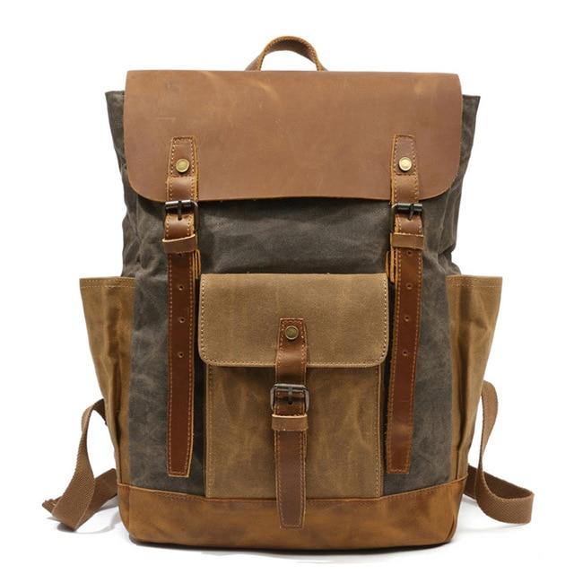 Two Tone Genuine Leather 20 to 35 Liter Backpack-Canvas and Leather Backpack-Innovato Design-Army Green-Innovato Design
