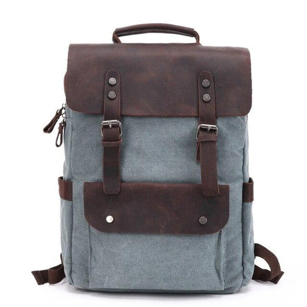 Canvas Leather School 20 to 35 Liter Backpack-Canvas and Leather Backpack-Innovato Design-Blue-Innovato Design