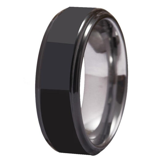 Black and Silver-Plated Tungsten Carbide Wedding Band-Rings-Innovato Design-6-Innovato Design