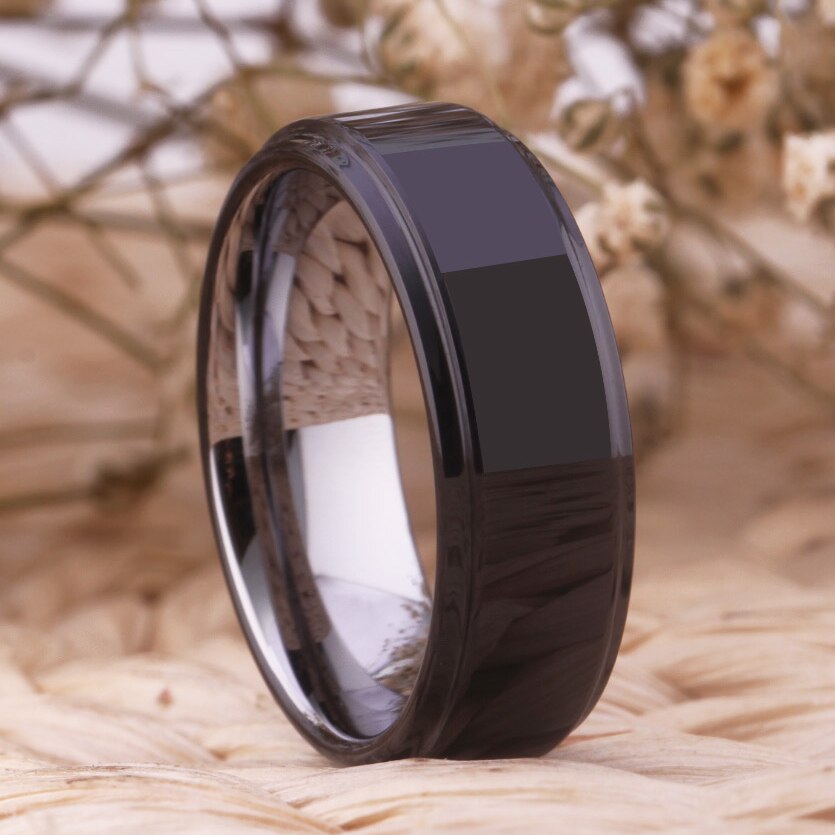 Black and Silver-Plated Tungsten Carbide Wedding Band-Rings-Innovato Design-6-Innovato Design