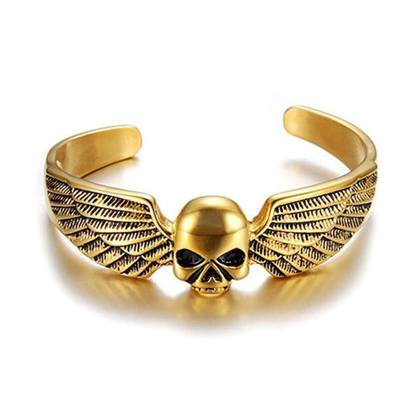 Silver/Gold Toned Stainless Steel Winged Skull Bracelet - InnovatoDesign