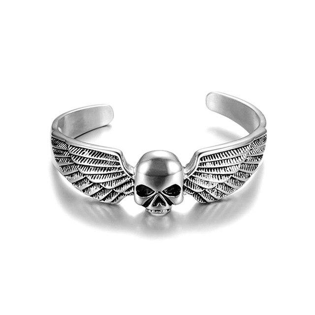 Silver/Gold Toned Stainless Steel Winged Skull Bracelet-Skull Bracelet-Innovato Design-Silver-Innovato Design