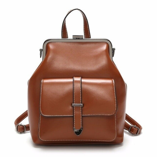 Large Capacity Vintage Genuine Leather School Bag, Rucksack and Backpack-Backpacks-Innovato Design-Brown-Innovato Design