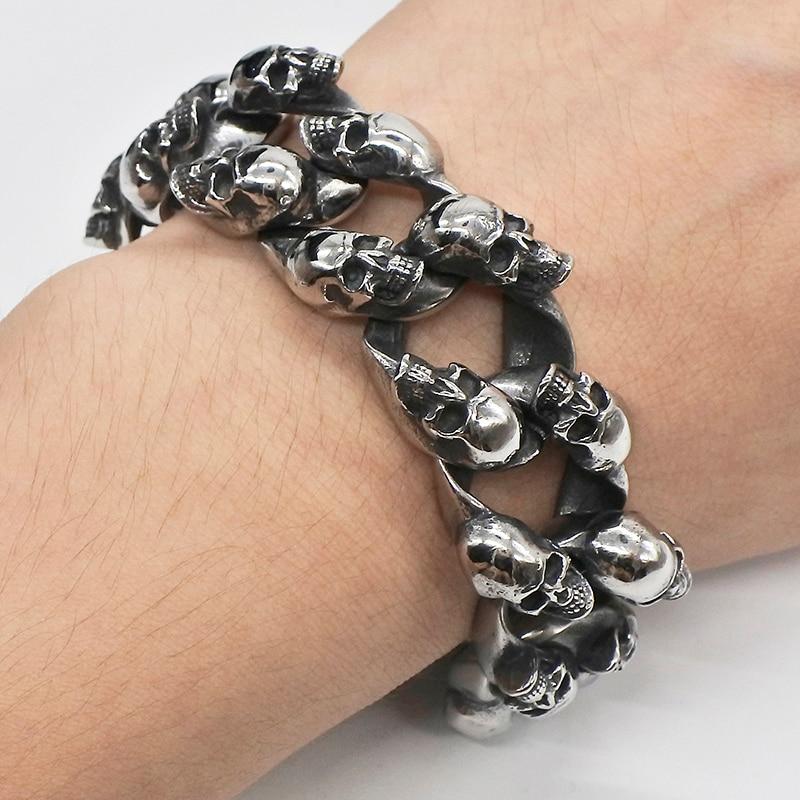 Big Men’s Stainless Steel Skull Chain Punk Bracelet-Skull Bracelet-Innovato Design-Innovato Design