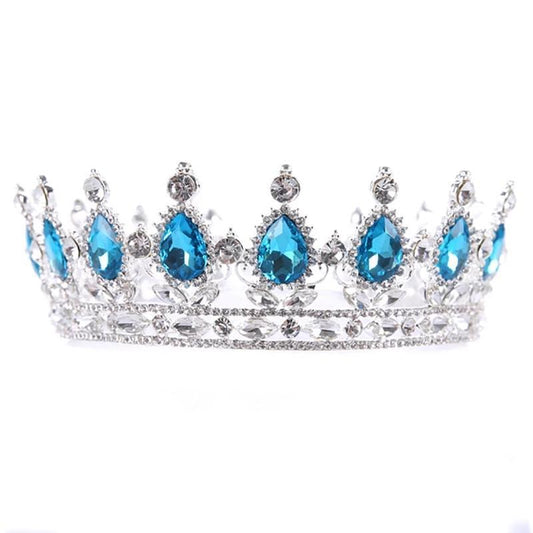 Baroque Silver & Gold Round Crystal Wedding Crown Tiara-Crowns-Innovato Design-Blue-Innovato Design