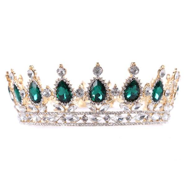 Baroque Silver & Gold Round Crystal Wedding Crown Tiara-Crowns-Innovato Design-Green-Innovato Design