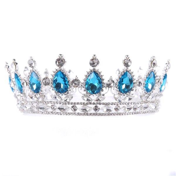 Baroque Silver & Gold Round Crystal Wedding Crown Tiara-Crowns-Innovato Design-Blue-Innovato Design