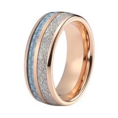 Rosegold Tungsten Carbide with Blue and Silver Meteorite Inlay Wedding Band - InnovatoDesign