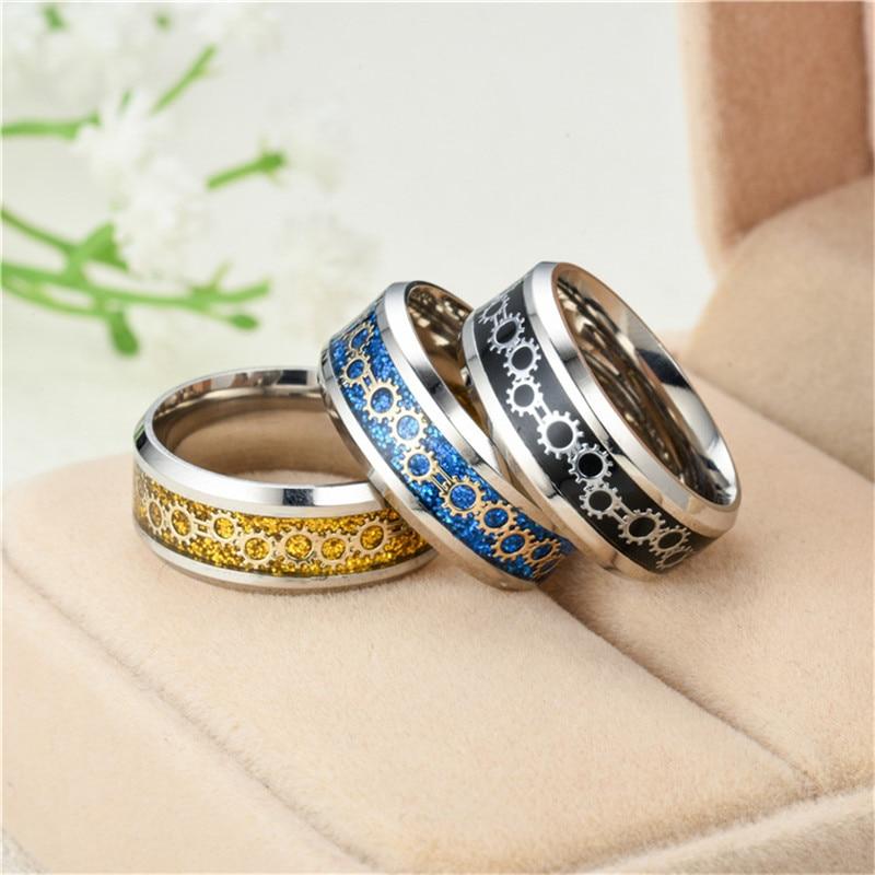 Black/Blue/Gold Stainless Steel with Gear Design Wedding Band-Rings-Innovato Design-6-Black-Innovato Design