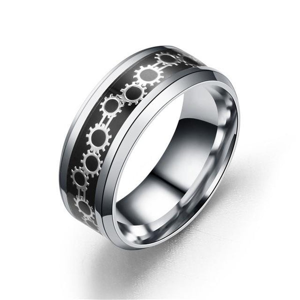 Black/Blue/Gold Stainless Steel with Gear Design Wedding Band - InnovatoDesign