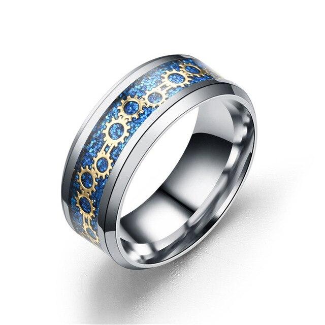 Black/Blue/Gold Stainless Steel with Gear Design Wedding Band-Rings-Innovato Design-6-Blue-Innovato Design