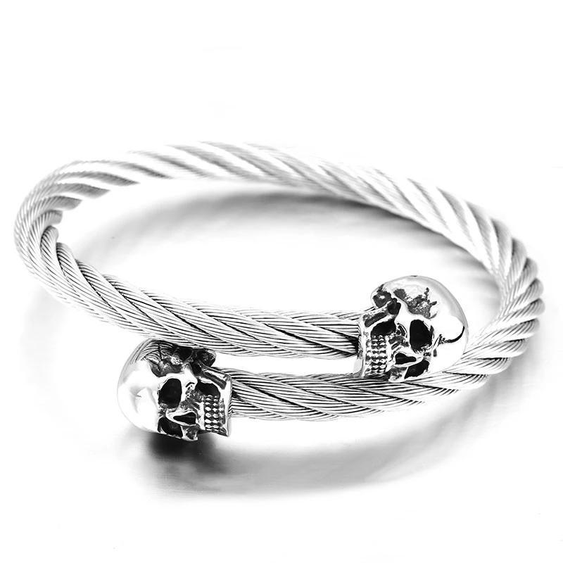 Black/White Adjustable Stainless Steel Skull Bracelet-Skull Bracelet-Innovato Design-Silver-Innovato Design