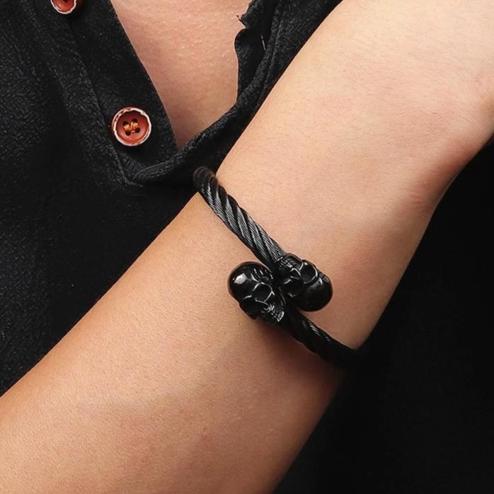 Black/White Adjustable Stainless Steel Skull Bracelet-Skull Bracelet-Innovato Design-Silver-Innovato Design