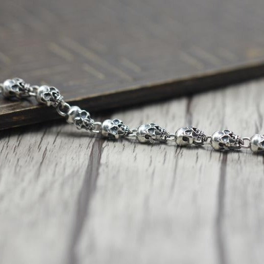 925 Sterling Silver Retro Skull Friendship Bangle Bracelet-Skull Bracelet-Innovato Design-6.7 inch-Innovato Design