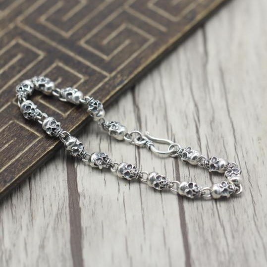 925 Sterling Silver Retro Skull Friendship Bangle Bracelet-Skull Bracelet-Innovato Design-6.7 inch-Innovato Design