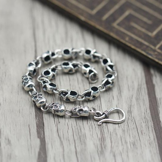 925 Sterling Silver Retro Skull Friendship Bangle Bracelet-Skull Bracelet-Innovato Design-6.7 inch-Innovato Design