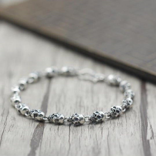 925 Sterling Silver Retro Skull Friendship Bangle Bracelet-Skull Bracelet-Innovato Design-6.7 inch-Innovato Design
