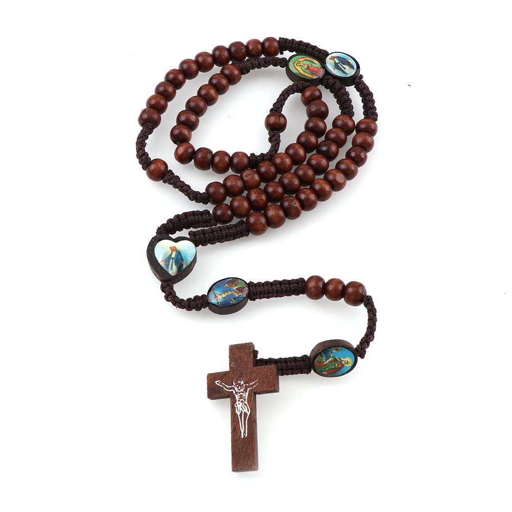 I.N.R.I. Crucifix Jesus Crucifix Cross Wood Rosary Pendant Necklace-Necklaces-Innovato Design-Innovato Design