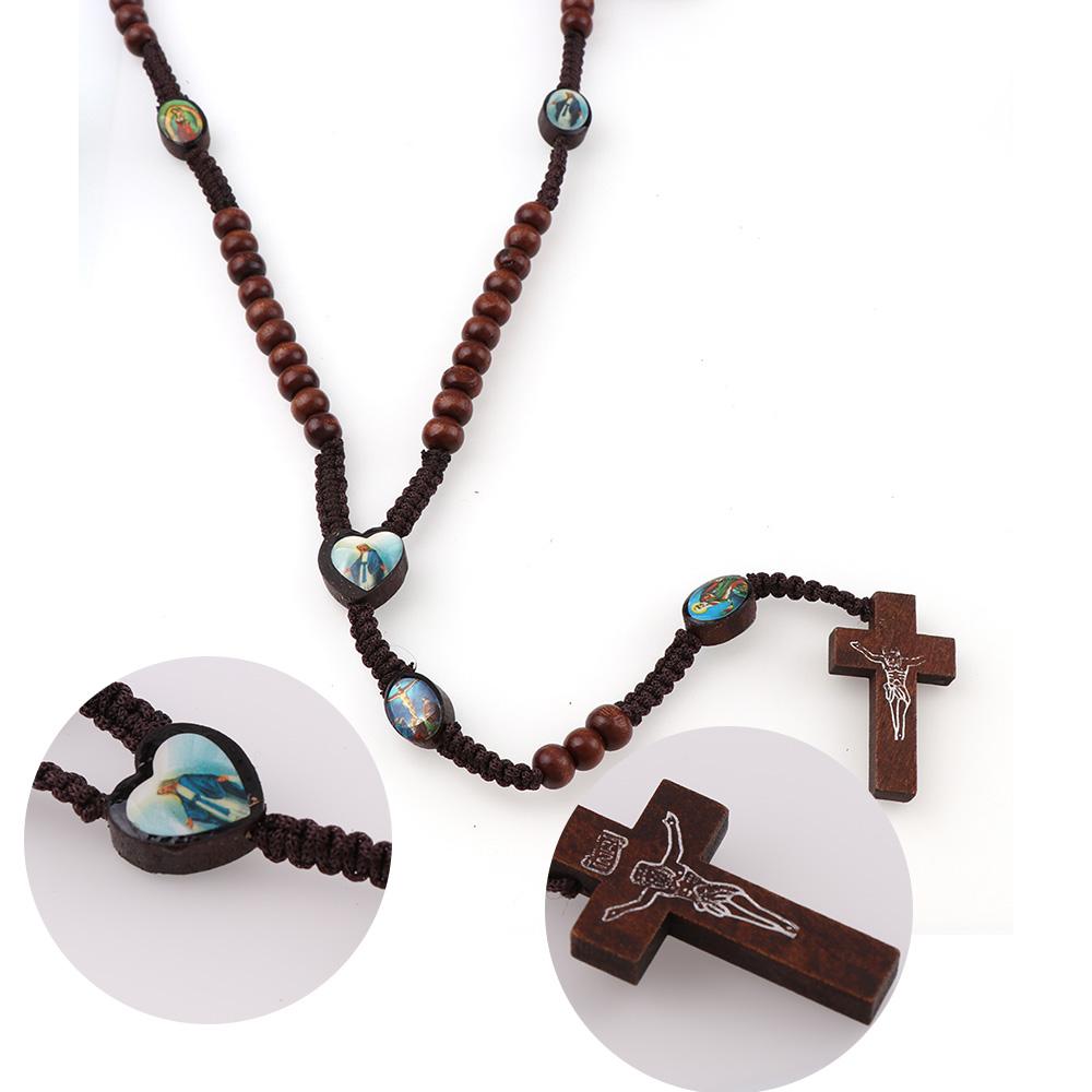 I.N.R.I. Crucifix Jesus Crucifix Cross Wood Rosary Pendant Necklace-Necklaces-Innovato Design-Innovato Design