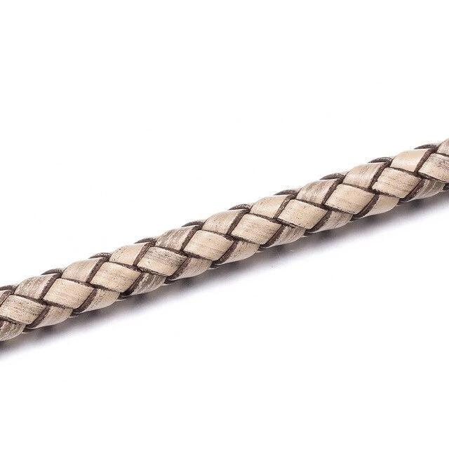 Two Stand Braided Leather Stainless Beaded Gothic Skull Bracelet-Skull Bracelet-Innovato Design-Brwon-6.7-Innovato Design