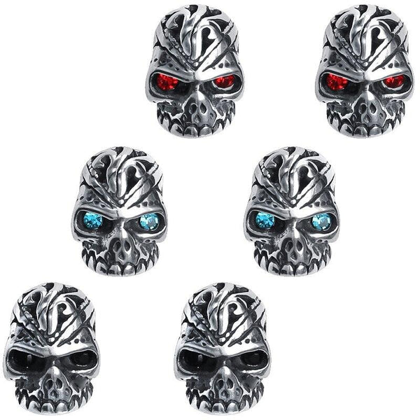 3 Pairs Skull with Cubic Zirconia Eyes Stainless Steel Punk Rock Stud Earrings