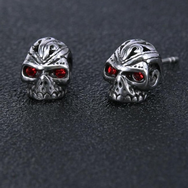 3 Pairs Skull with Cubic Zirconia Eyes Stainless Steel Punk Rock Stud Earrings-Earrings-Innovato Design-Innovato Design