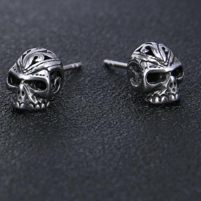 3 Pairs Skull with Cubic Zirconia Eyes Stainless Steel Punk Rock Stud Earrings-Earrings-Innovato Design-Innovato Design
