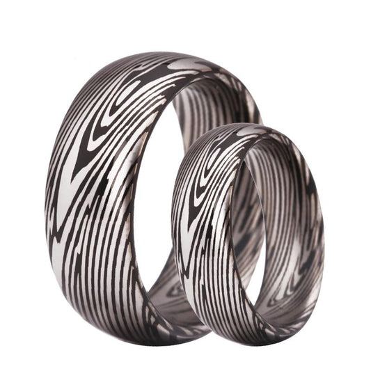 6 & 8mm Classic Damascus Steel Pattern Tungsten Wedding Ring