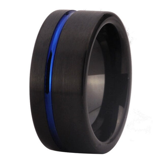 Classic Blue Grooved and Black-Plated Tungsten Fashion Wedding Ring-Rings-Innovato Design-6-Innovato Design