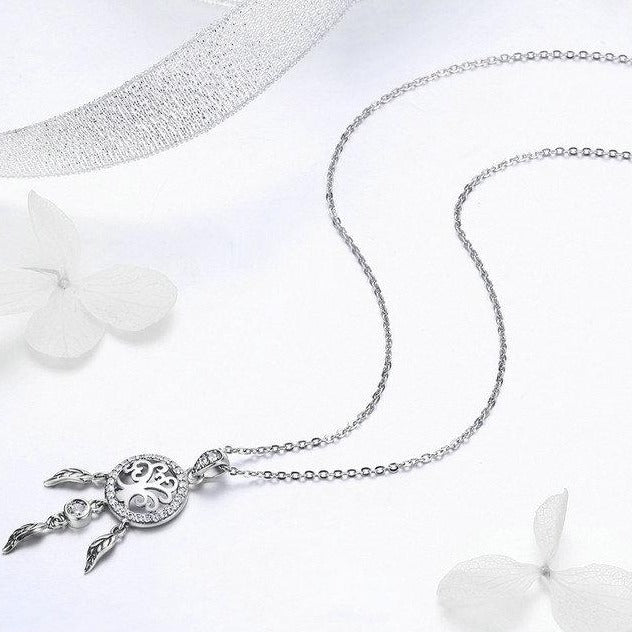 Tree of Life and Dreamcatcher Cubic Zirconia 925 Sterling Silver Vintage Pendant Necklace-Necklaces-Innovato Design-Innovato Design