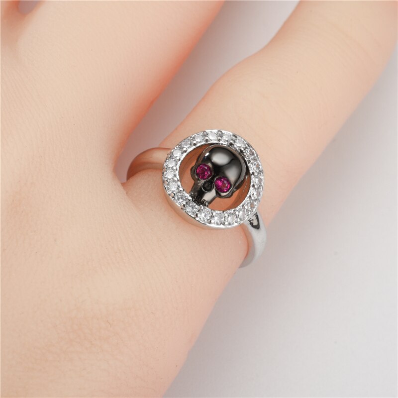 Black Skull and Crystal Wedding & Engagement Ring-Rings-Innovato Design-5-Innovato Design