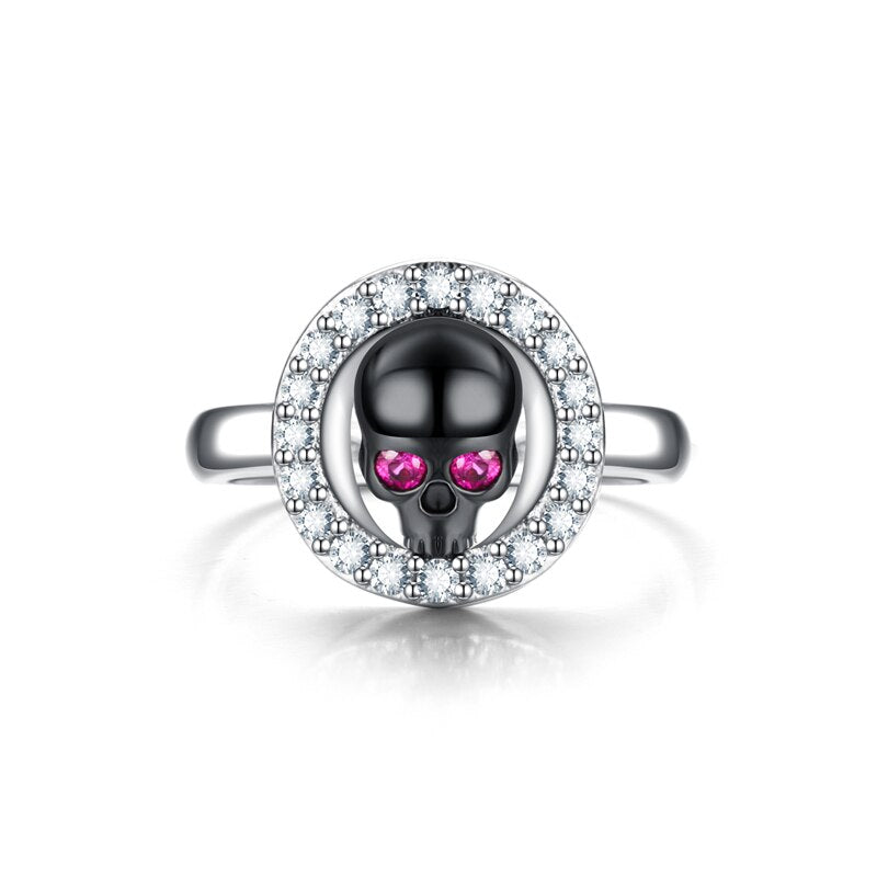 Black Skull and Crystal Wedding & Engagement Ring-Rings-Innovato Design-5-Innovato Design