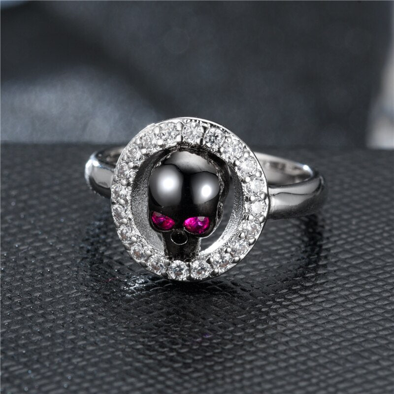 Black Skull and Crystal Wedding & Engagement Ring-Rings-Innovato Design-5-Innovato Design
