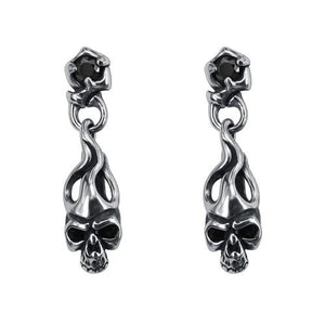 Dangling Skull and Cubic Zirconia Stainless Steel Punk Biker Stud Earrings-Earrings-Innovato Design-Black-Innovato Design