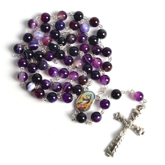Purple Stone Beaded Rosary with Silver Cross-Necklaces-Innovato Design-Innovato Design