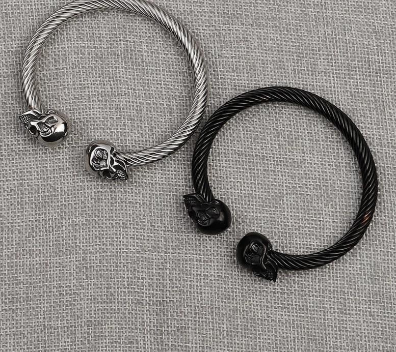 Black/Silver Stainless Steel Skull Bangle Bracelet-Skull Bracelet-Innovato Design-Silver-Innovato Design