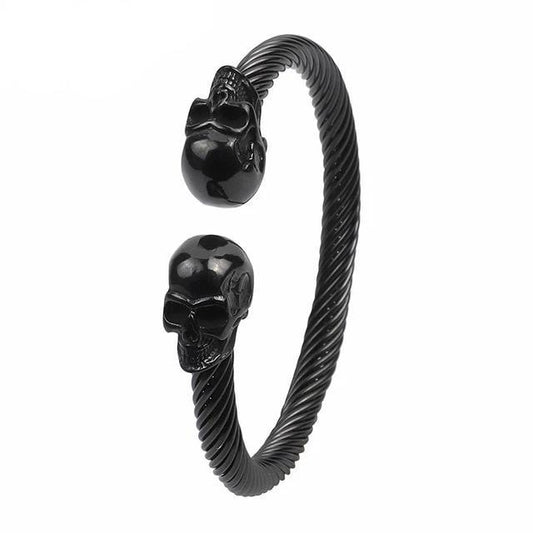 Black/Silver Stainless Steel Skull Bangle Bracelet-Skull Bracelet-Innovato Design-Black-Innovato Design