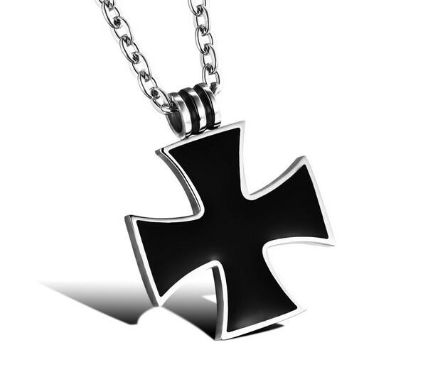 Black & Silver Metal Maltese Cross Pendant Necklace-Necklaces-Innovato Design-Innovato Design