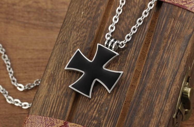Black & Silver Metal Maltese Cross Pendant Necklace-Necklaces-Innovato Design-Innovato Design
