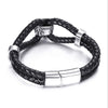 Black Two Strand Braided Leather Stainless Steel Skull Bracelet - InnovatoDesign