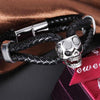 Black Two Strand Braided Leather Stainless Steel Skull Bracelet-Skull Bracelet-Innovato Design-7.5-Innovato Design