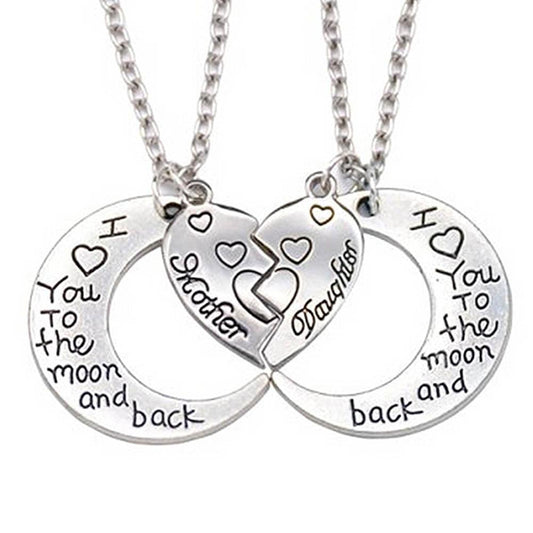 Mother and Daughter Half Heart and Moon Pair Necklace-Necklaces-Innovato Design-Innovato Design