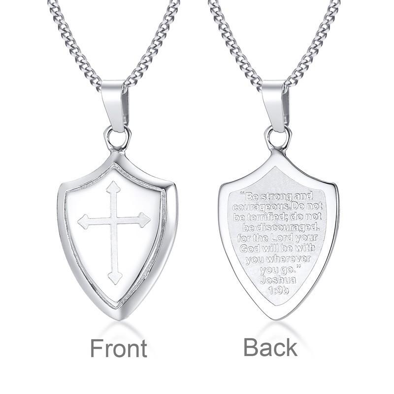 Stainless Steel Silver Shield of Faith Pendant Necklace-Necklaces-Innovato Design-Innovato Design