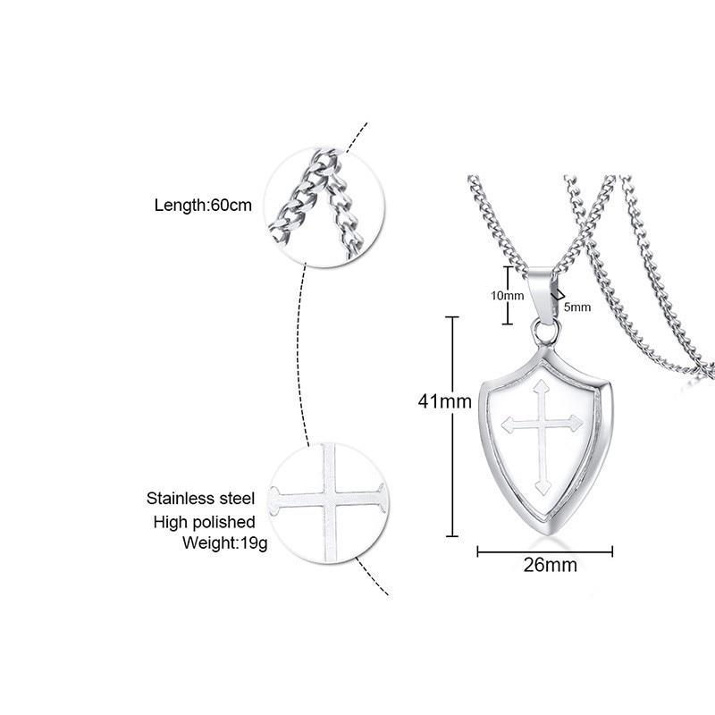 Stainless Steel Silver Shield of Faith Pendant Necklace-Necklaces-Innovato Design-Innovato Design