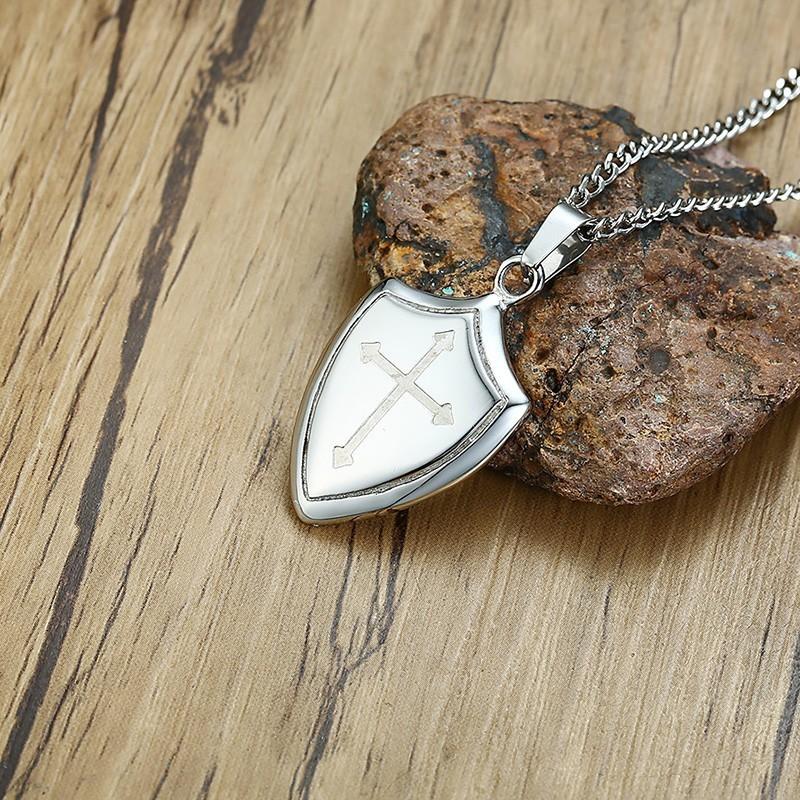 Stainless Steel Silver Shield of Faith Pendant Necklace-Necklaces-Innovato Design-Innovato Design