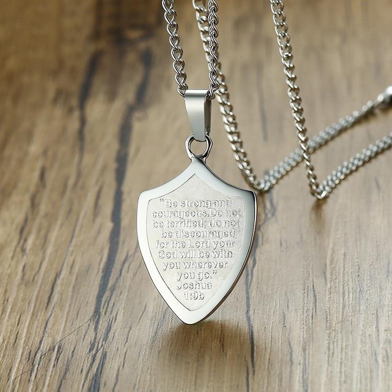 Stainless Steel Silver Shield of Faith Pendant Necklace-Necklaces-Innovato Design-Innovato Design